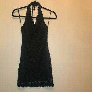 Elegant Black Lace Halter Dress.BeBe Size Xs